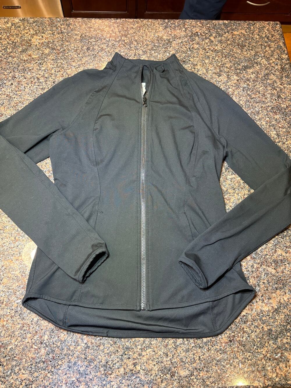 Yogalicious Black Womens Full Zip Jacket Pockets Thumb Holes Stretch Size L